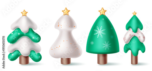 Christmas icon set, poster, banner and cover design with decorated tree cookies in different shapes on white background in cute realistic festive style for holiday and seasonal decoration