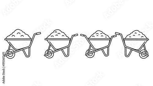 Illustration of four wheelbarrows filled with dirt, creating a repeating pattern for construction or garden design