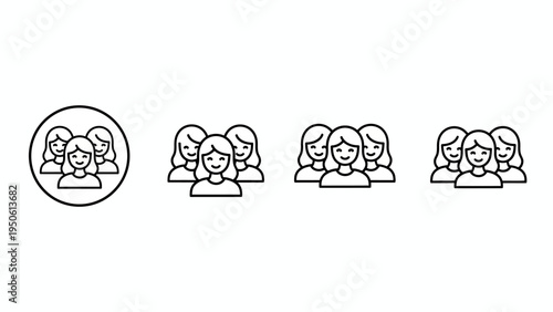 Modern vector graphics showcasing abstract representations of women in groups, useful for digital platforms, social media, and demographic analysis