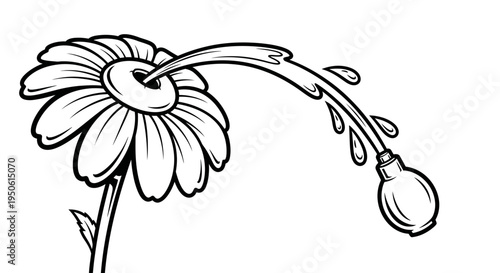 black and white flower with spray bottle