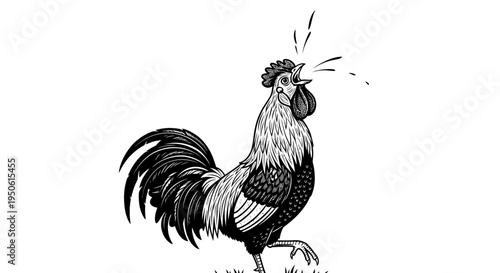 black and white rooster illustration