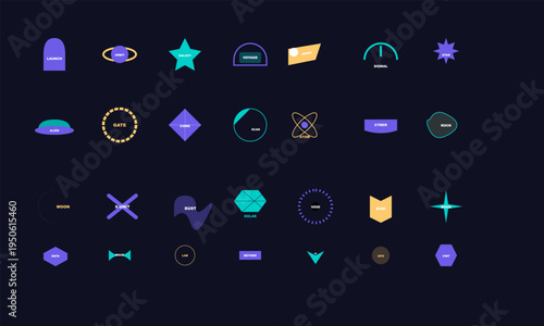 Modern Abstract Space Science Technology Icons Digital Graphic UI Elements