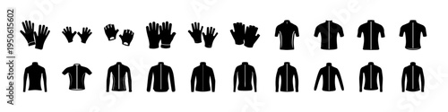 Clothing and Apparel Silhouettes T Shirts and Hoodies Set - Collection of clothing silhouettes including t-shirts, hoodies, and apparel items, ideal for fashion design, retail concepts, and textile br