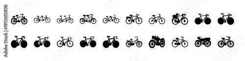 Bicycle Pedaling Motion Sequence Silhouette Icons - Black silhouette sequence of cyclist riding a bicycle showing different pedaling positions, useful for cycling animation, motion study, and sport gr