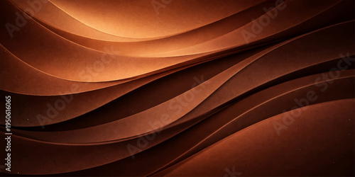 An elegant abstract brown background features smooth orange waves and flowing silk curves in a futuristic digital motion design with a soft fractal texture