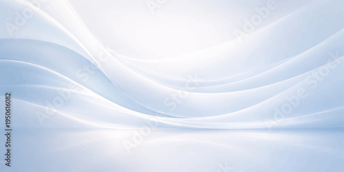 An abstract blue background featuring soft flowing waves of light and silk texture creates a smooth satin pattern with elegant wavy curves in this vector illustration backdrop