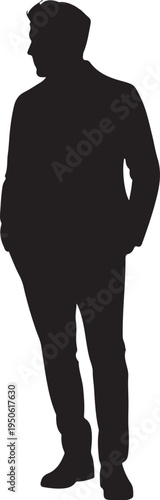 Silhouette of a man standing with hands in pockets wearing a cap and jacket