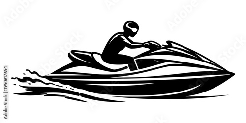Water sport enthusiast enjoying a ride on a personal watercraft. Dynamic motion and speed concept