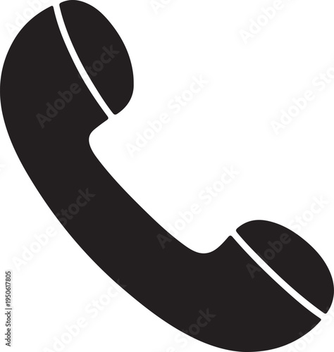 A sleek black and white telephone receiver icon on a plain background.