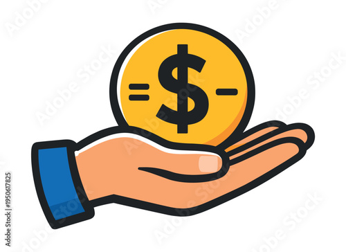Hand holding a golden coin with a dollar symbol, symbolizing money, finance, investment, payment, and charitable giving