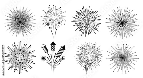 black and white fireworks illustrations