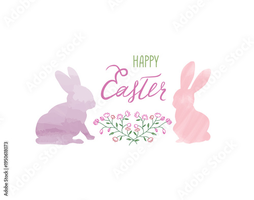 Happy Easter greeting card. Easter holiday egg ornamental background. HAPPY EASTER lettering over line drawn Easter icons eggs