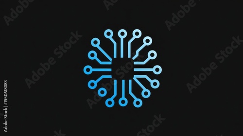 Abstract circuit board design with glowing blue lines on black