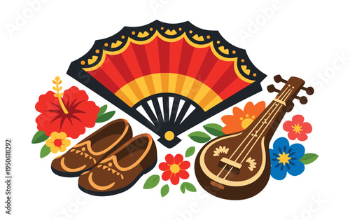Representing Spanish and Mediterranean heritage, culture, and flamenco with traditional elements