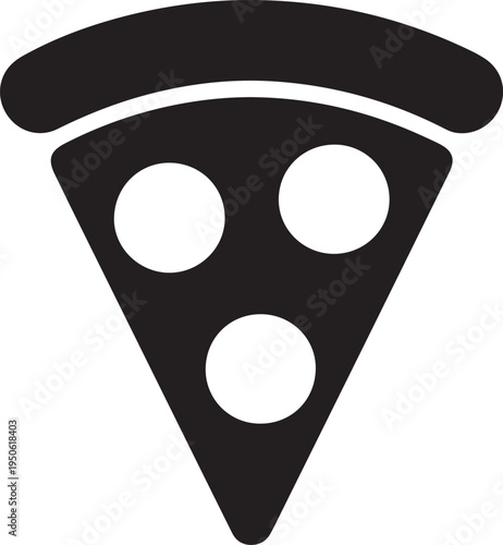 A stylized slice of pizza with three circular toppings on a plain crust