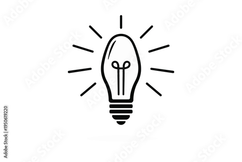 A simple black line drawing of a light bulb with lines radiating from it
