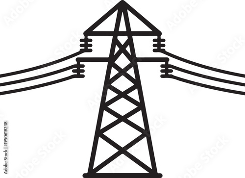 A tall transmission tower with electrical lines extending outward in a power grid layout