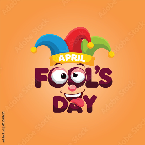 A colorful illustration announces april fool s day with a playful face and jester hat