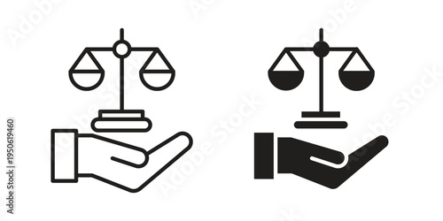 Justice scales in Hand icon illustration for web design. filled flat icons