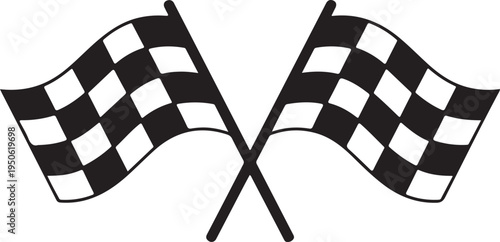 Two crossed checkered flags symbolizing the completion of a race event.