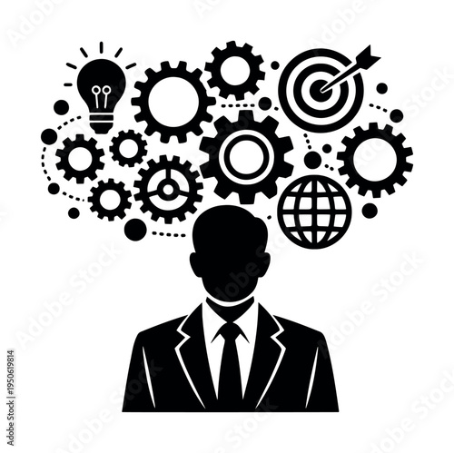 Business executive visualizing complex processes, developing new ideas and planning for success with a global outlook