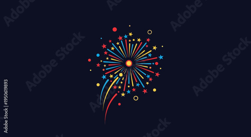 Colorful Firework Explosion Bursting on Dark Night Sky Background