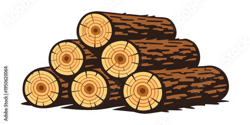 Woodpile of stacked logs, cut for firewood and timber production. Showing natural texture and growth rings