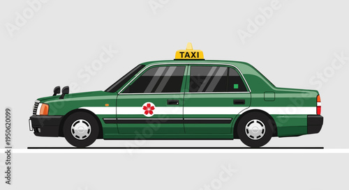 Green Japanese Taxi Car - Pixel Art Style