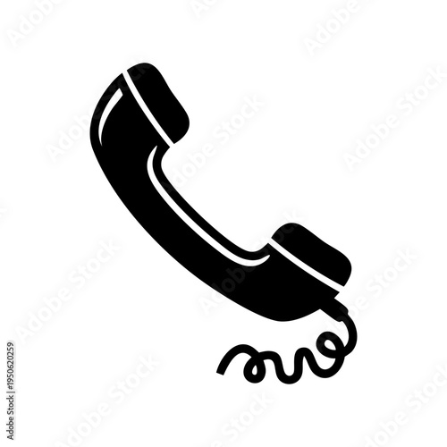 Black silhouette of a phone handset. Minimalist icon for calls and communication, isolated on a white background. Vector illustration.