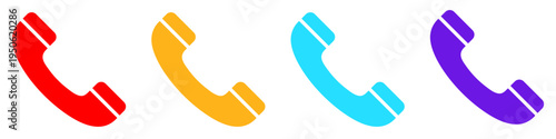 Colored phone handset icons set. Incoming call and hotline symbols in different colors. Vector illustration.