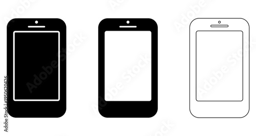 Set of smartphone icons. Minimalist mobile device symbols. Vector illustration of gadgets for interface, isolated on a white background.