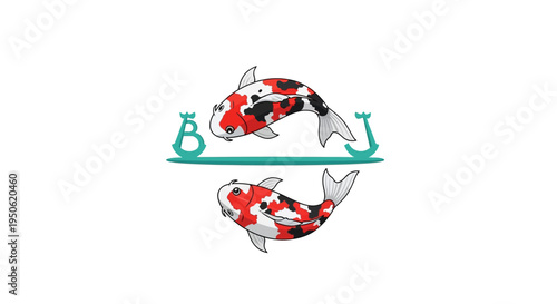 Koi Fish Emblem with Nautical Elements and Initials BJ