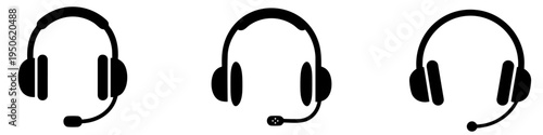 Headset with microphone icons set. Symbols for customer support and call center interface. Vector illustration.