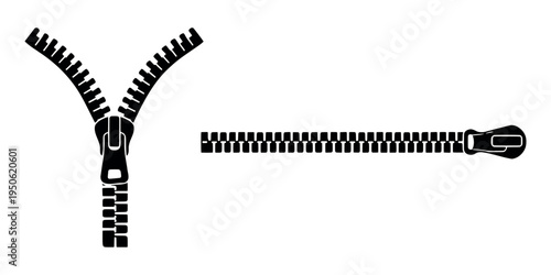 Zipper icon in two states: an open, separating zipper and a closed, straight zipper, representing fastening and unfastening concepts