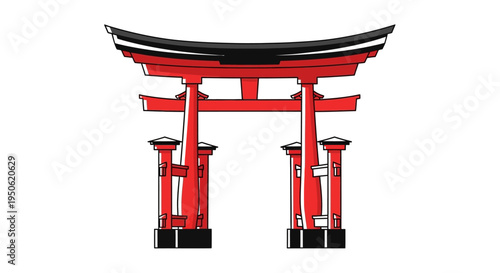 Traditional Japanese Torii Gate, Red and Black, Iconic Landmark