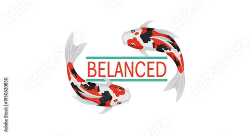 Balanced Koi Fish Yin Yang Symbol with Text