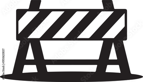 Road construction barrier blocking access to an area with safety stripes