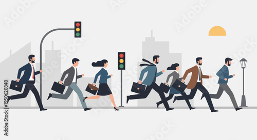 Business People Running Late for Work in City Traffic