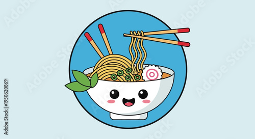 Cute Kawaii Ramen Bowl with Chopsticks and Noodles - Adorable Japanese Food Art