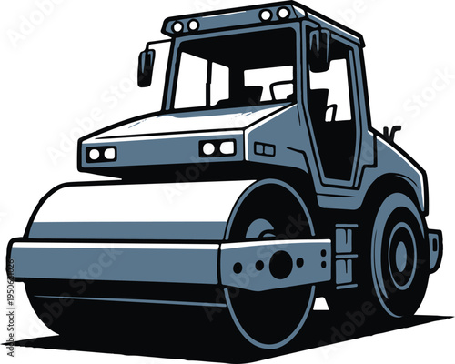 Heavy-duty road roller compacting asphalt on a construction site for smooth surface preparation.