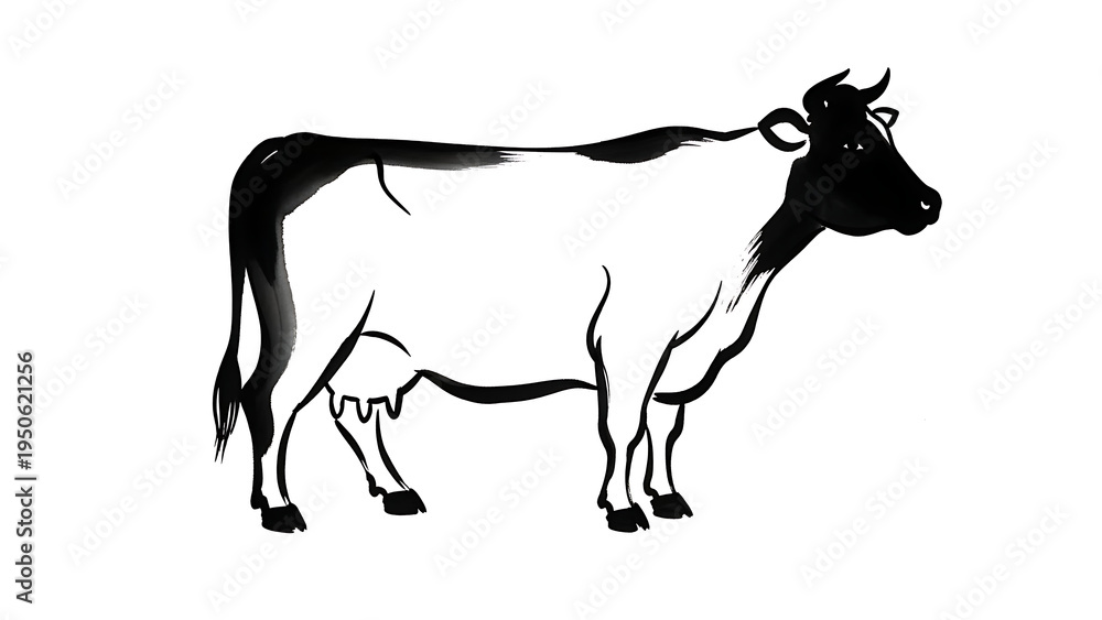 Fototapeta premium Black and white cow illustration