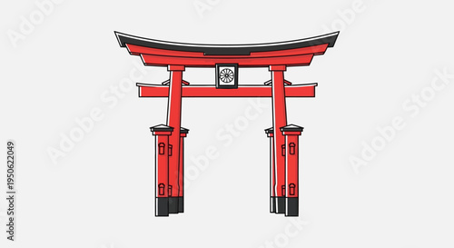 Red Torii Gate Pixel Art Illustration, Traditional Japanese Shrine Entrance