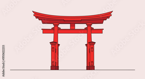 Vibrant Red Torii Gate, Traditional Japanese Shrine Entrance, Minimalist Design