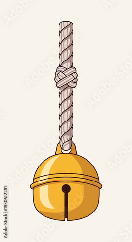 Golden Bell Hanging on a Thick Rope with a Knot