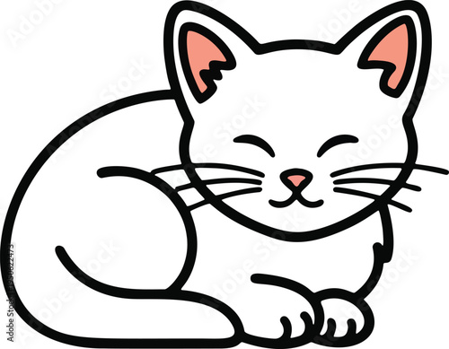smiling white cat flat. A cute white cat with a happy expression, sitting and looking forward, perfect for use in pet or animal-related marketing and advertising materials.