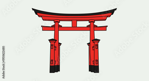 Vibrant Red Torii Gate, Traditional Japanese Shinto Shrine Entrance, Iconic Landmark