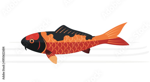 Vibrant Koi Fish Swimming in Water - Japanese Carp Illustration