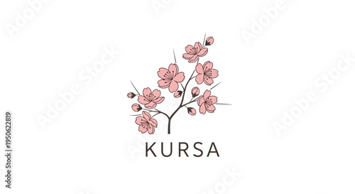 Elegant Cherry Blossom Branch with Brand Name KURSA Logo
