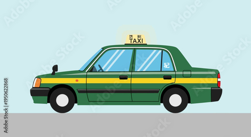 Green Japanese Taxi Car - Side View Illustration