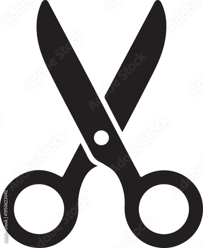 Classic pair of black scissors with open blades and circular handles